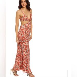 Bec & Bridge Red Floral Backless Dress